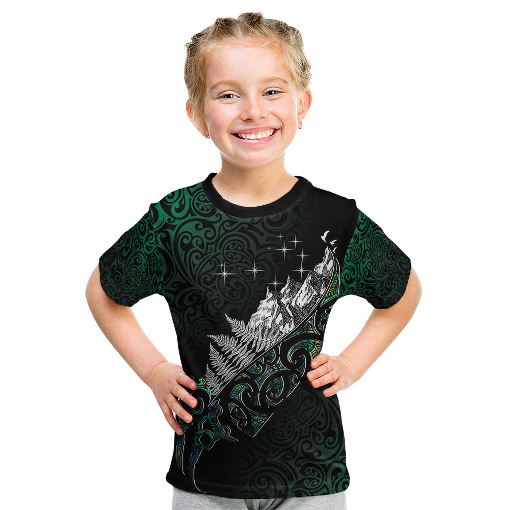 Maori Matariki Kid T Shirt Landscape Styled Fern - Paua Shell