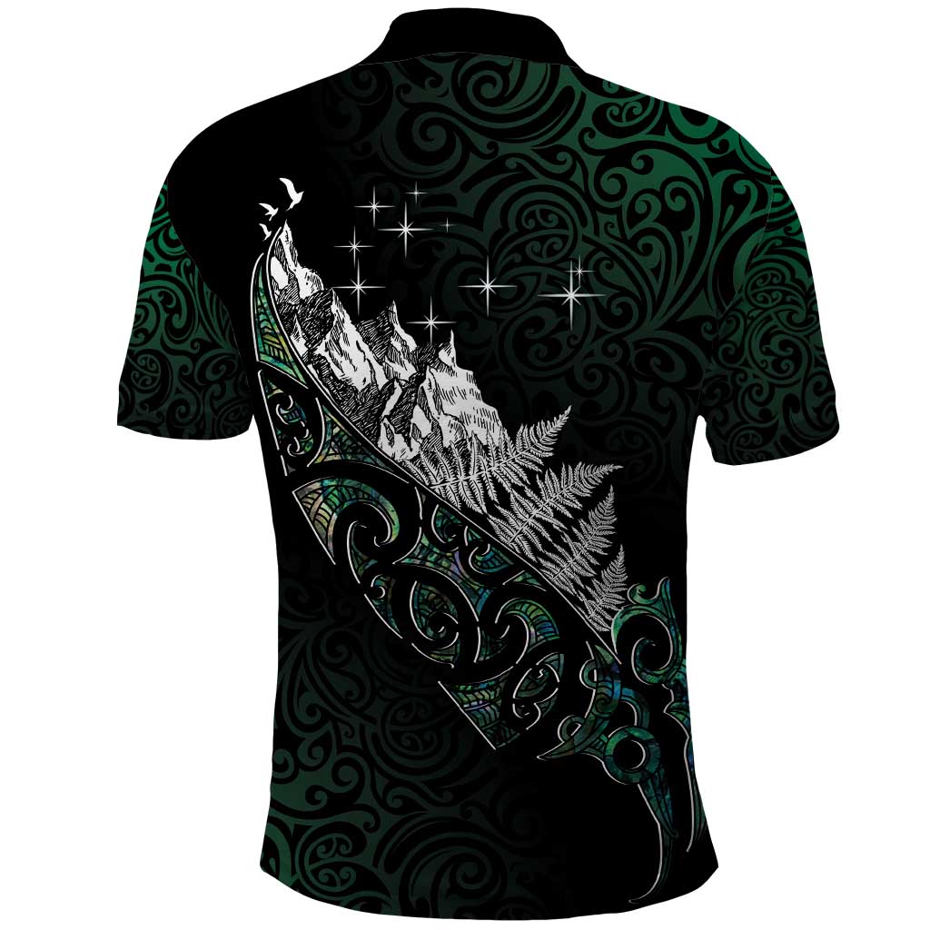 Maori Matariki Polo Shirt Landscape Styled Fern - Paua Shell