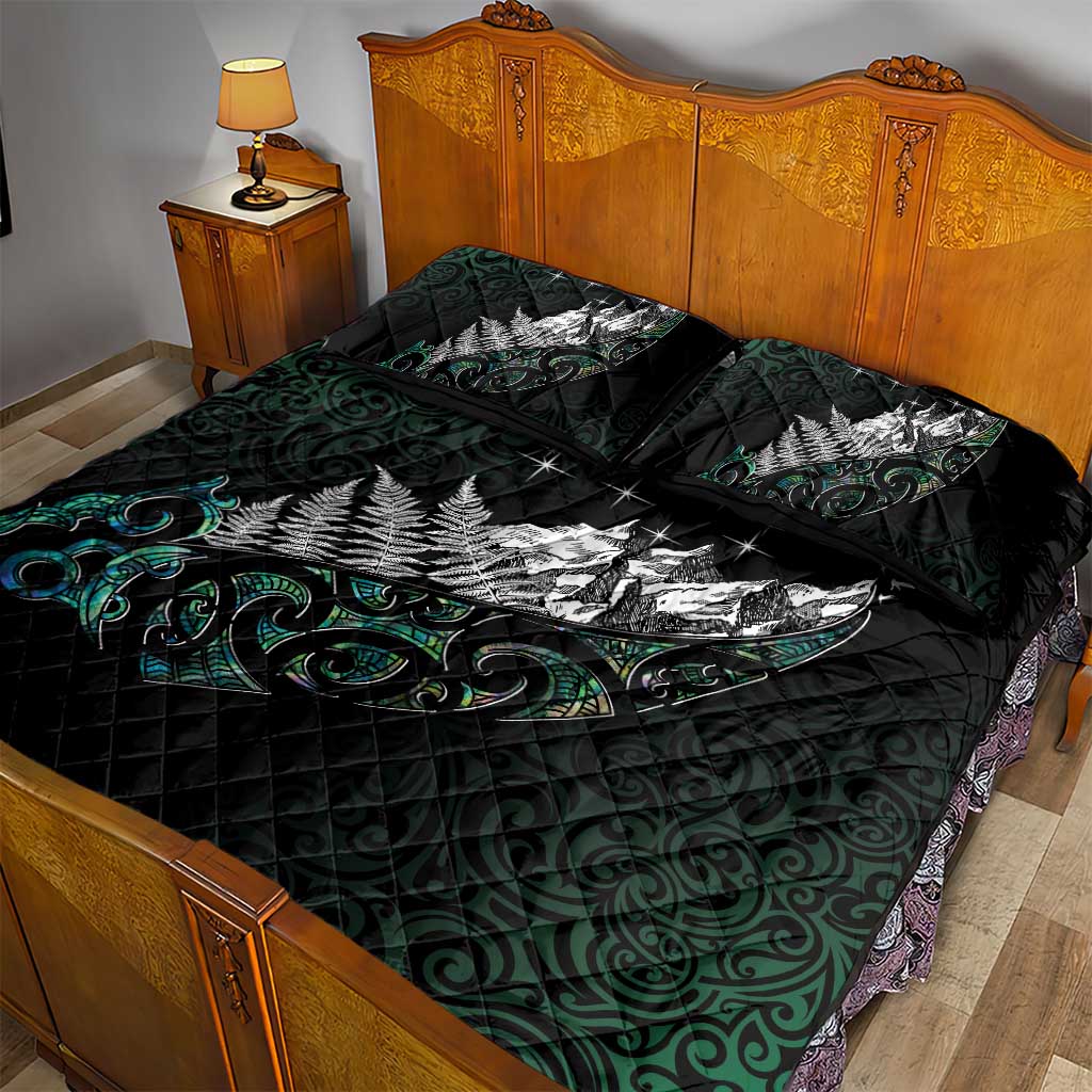 Maori Matariki Quilt Bed Set Landscape Styled Fern - Paua Shell