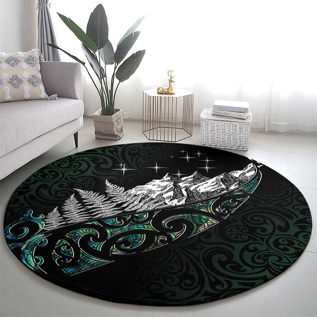 Maori Matariki Round Carpet Landscape Styled Fern - Paua Shell