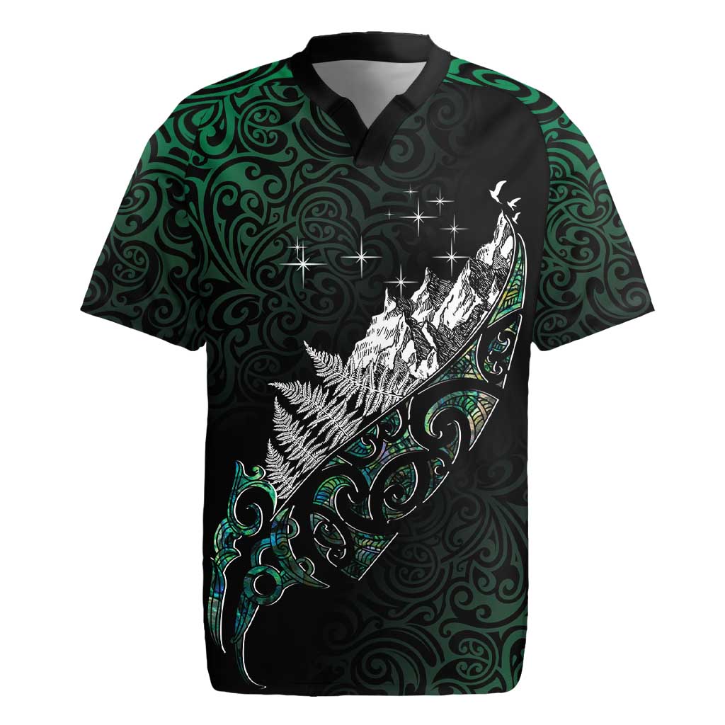 Maori Matariki Rugby Jersey Landscape Styled Fern - Paua Shell