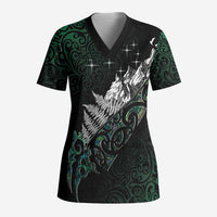Maori Matariki Scrub Top Landscape Styled Fern - Paua Shell - Polynesian Pride