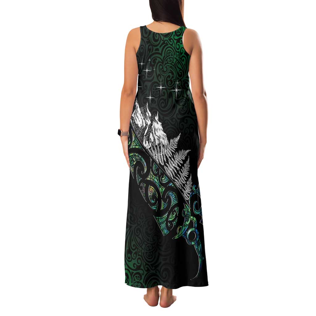 Maori Matariki Tank Maxi Dress Landscape Styled Fern - Paua Shell