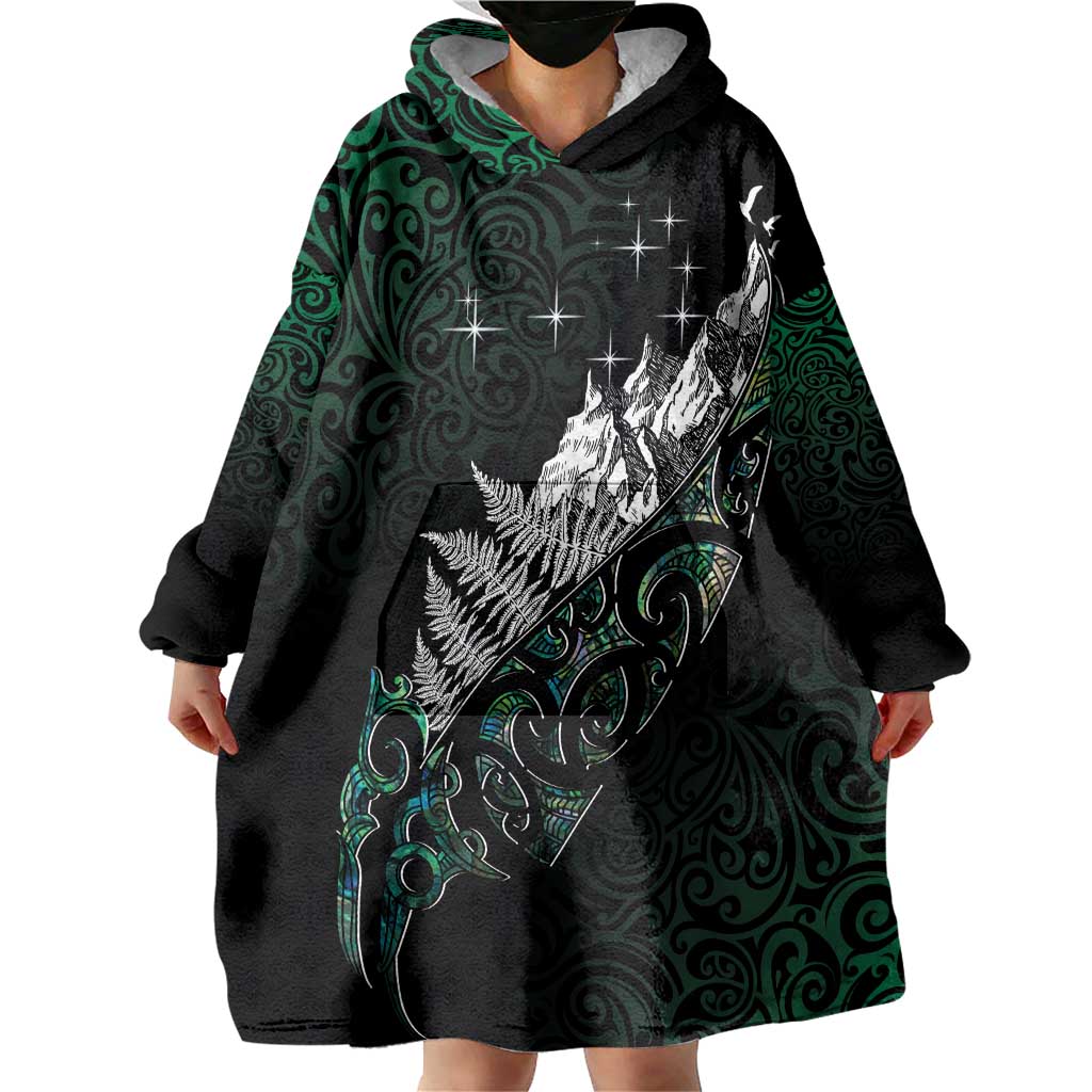 Maori Matariki Wearable Blanket Hoodie Landscape Styled Fern - Paua Shell