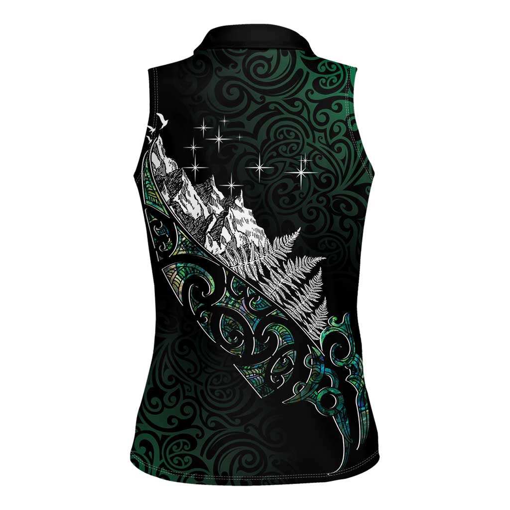 Maori Matariki Women Sleeveless Polo Shirt Landscape Styled Fern - Paua Shell