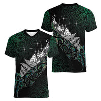 Maori Matariki Women V-Neck T-Shirt Landscape Styled Fern - Paua Shell