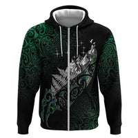 Maori Matariki Zip Hoodie Landscape Styled Fern - Paua Shell
