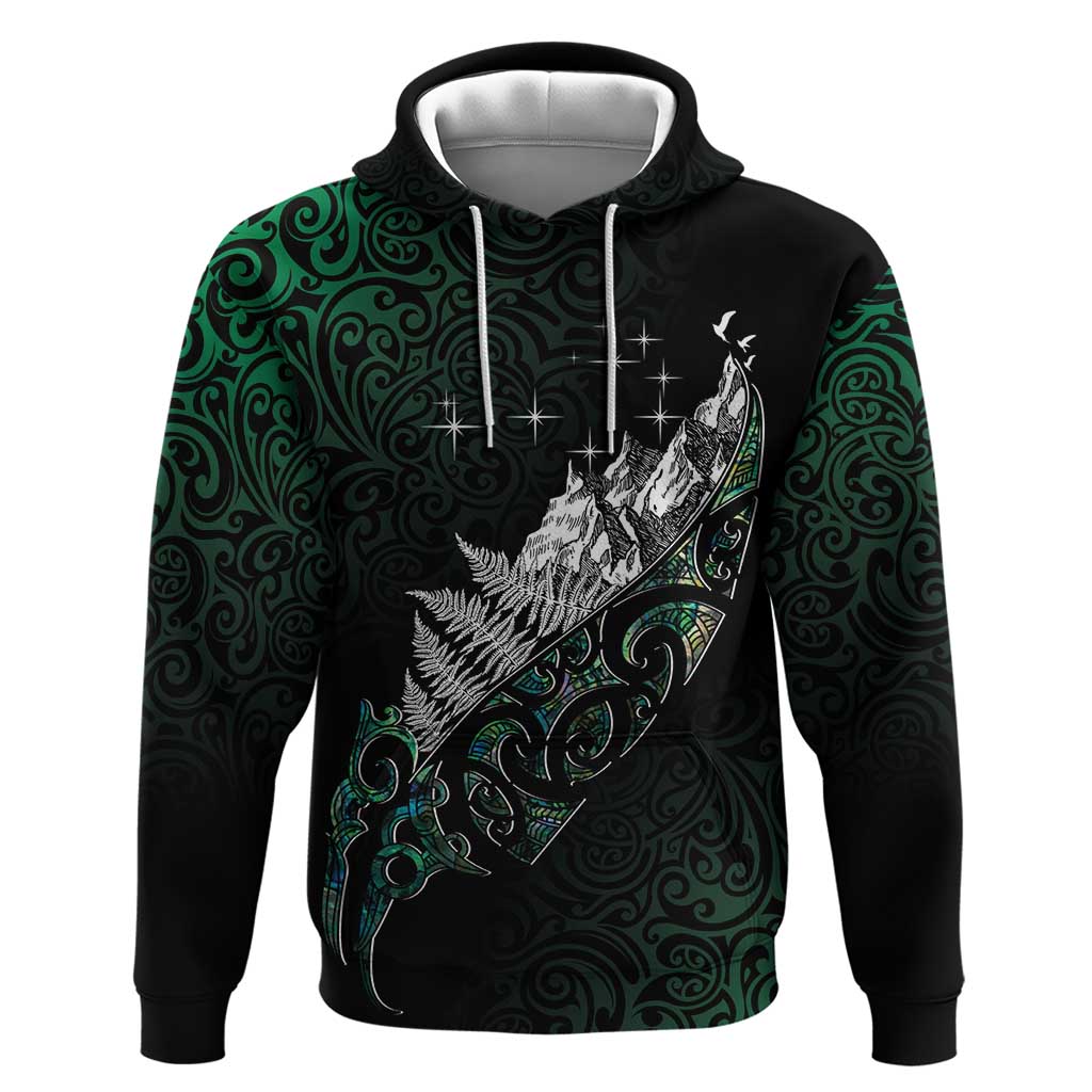 Maori Matariki Zip Hoodie Landscape Styled Fern - Paua Shell