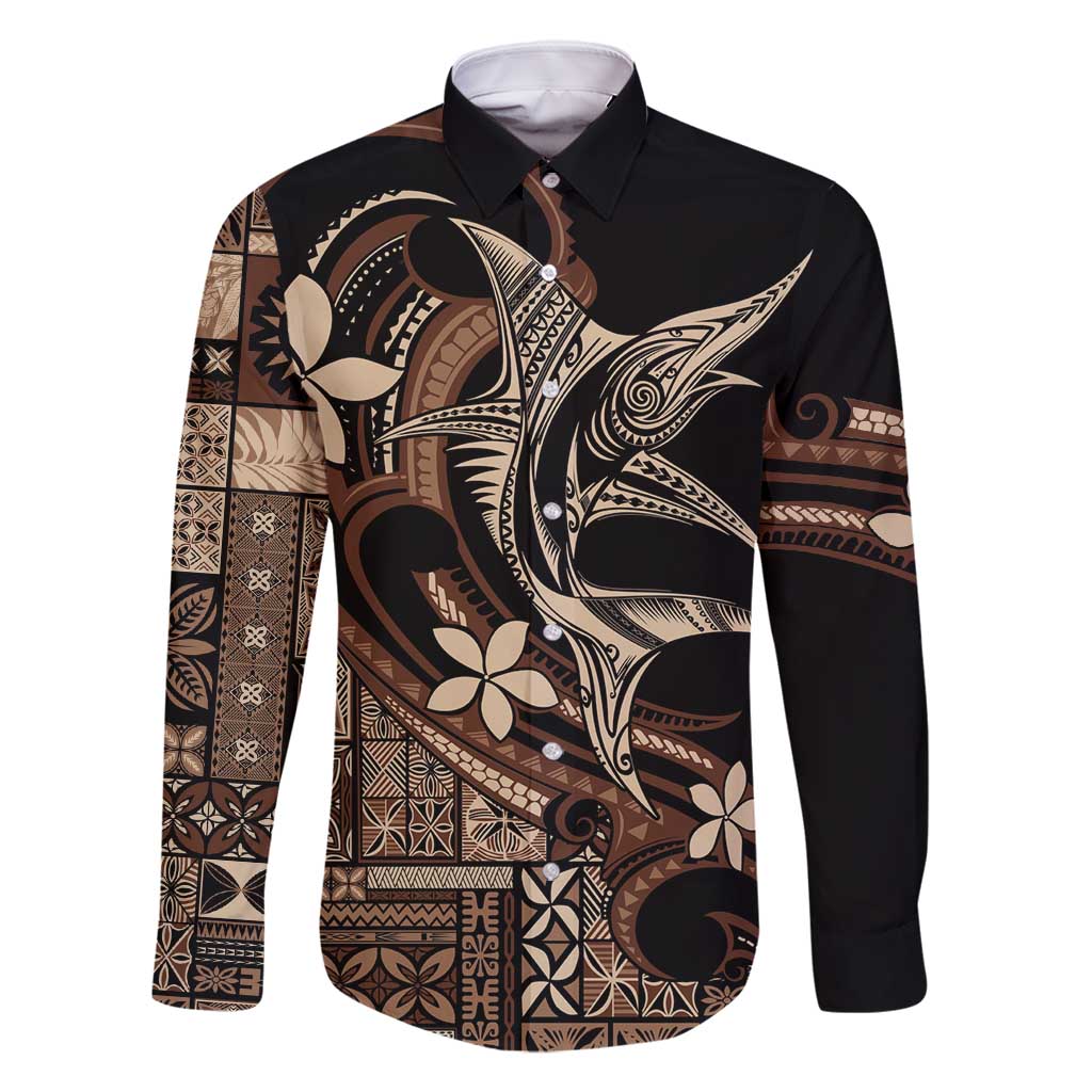 Samoa Manuia le Aso Tuto'atasi Family Matching Off Shoulder Short Dress and Hawaiian Shirt Siapo Mamanu Mix Tatau Marlin