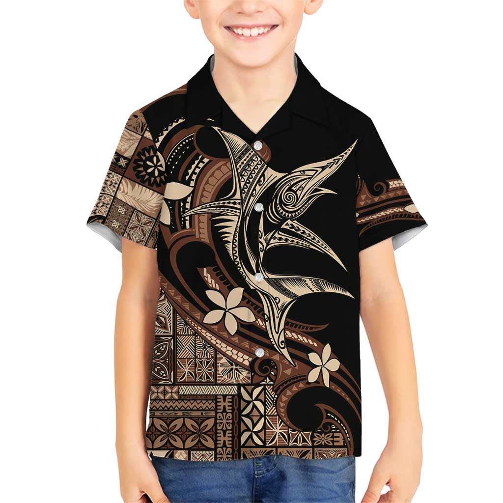 Samoa Manuia le Aso Tuto'atasi Family Matching Off Shoulder Short Dress and Hawaiian Shirt Siapo Mamanu Mix Tatau Marlin