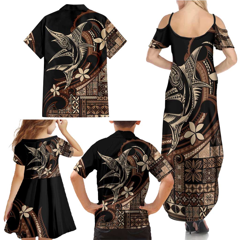 Samoa Manuia le Aso Tuto'atasi Family Matching Summer Maxi Dress and Hawaiian Shirt Siapo Mamanu Mix Tatau Marlin