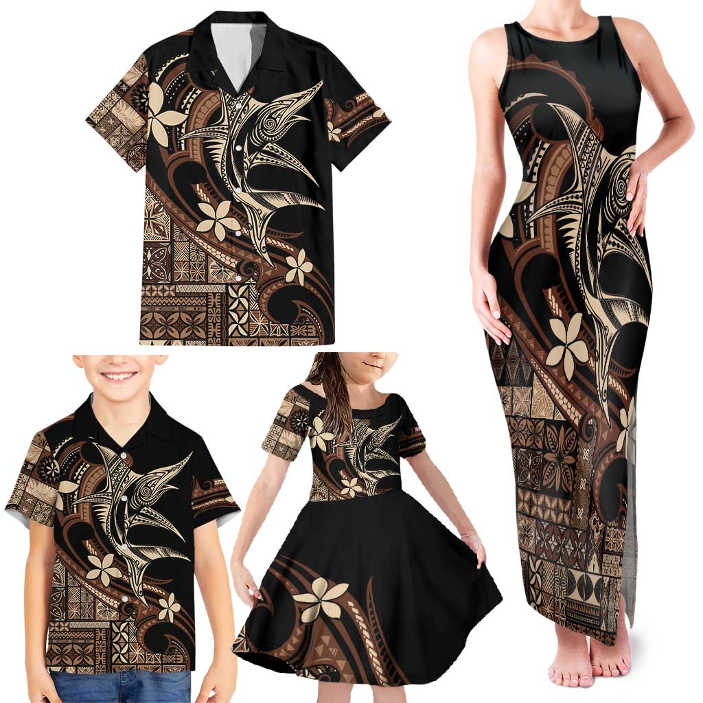 Samoa Manuia le Aso Tuto'atasi Family Matching Tank Maxi Dress and Hawaiian Shirt Siapo Mamanu Mix Tatau Marlin