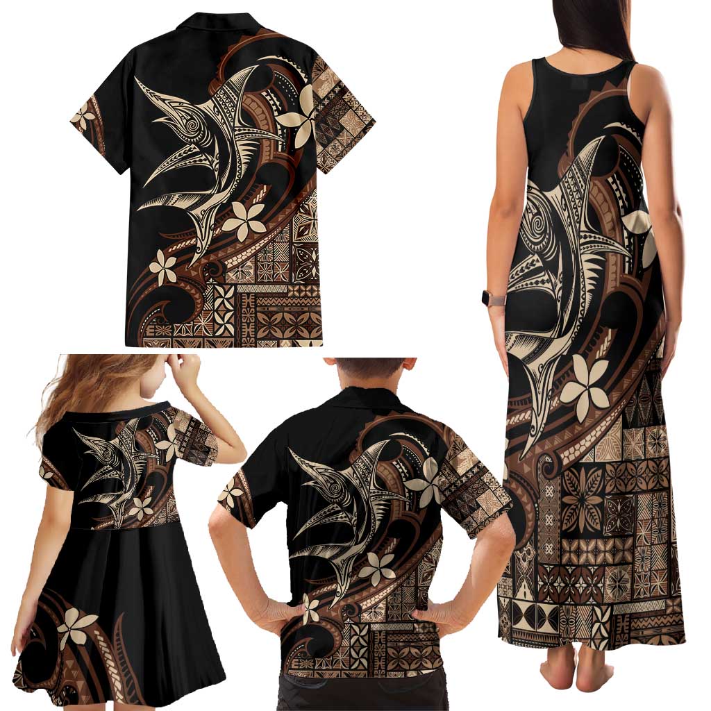 Samoa Manuia le Aso Tuto'atasi Family Matching Tank Maxi Dress and Hawaiian Shirt Siapo Mamanu Mix Tatau Marlin