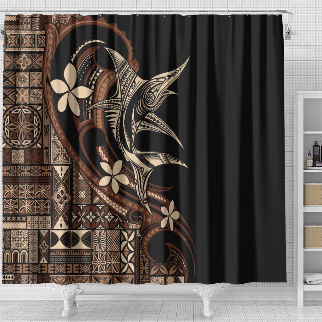 Samoa Manuia le Aso Tuto'atasi Shower Curtain Siapo Mamanu Mix Tatau Marlin