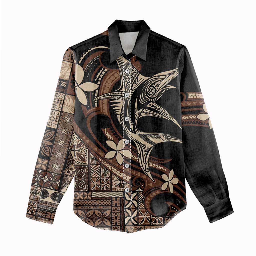 Samoa Manuia le Aso Tuto'atasi Women Casual Shirt Siapo Mamanu Mix Tatau Marlin