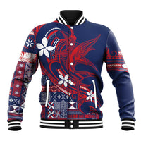 Samoa Manuia le Aso Tuto'atasi Baseball Jacket Siapo Mamanu Mix Tatau Marlin - Flag Color LT7 Unisex Blue - Polynesian Pride