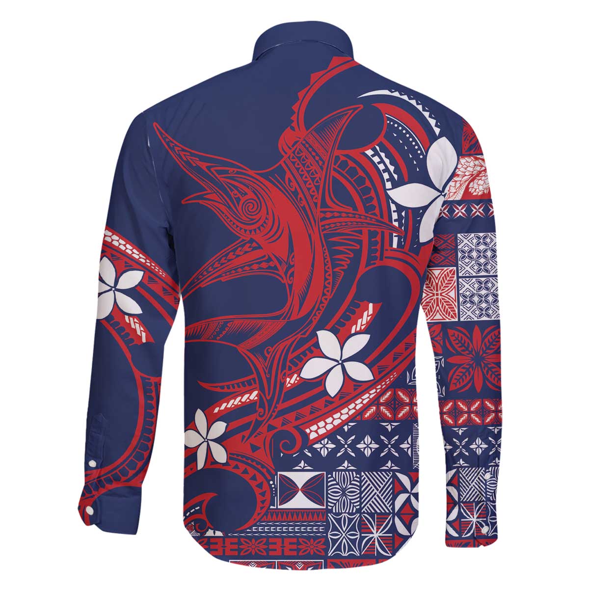 Samoa Manuia le Aso Tuto'atasi Family Matching Off The Shoulder Long Sleeve Dress and Hawaiian Shirt Siapo Mamanu Mix Tatau Marlin - Flag Color