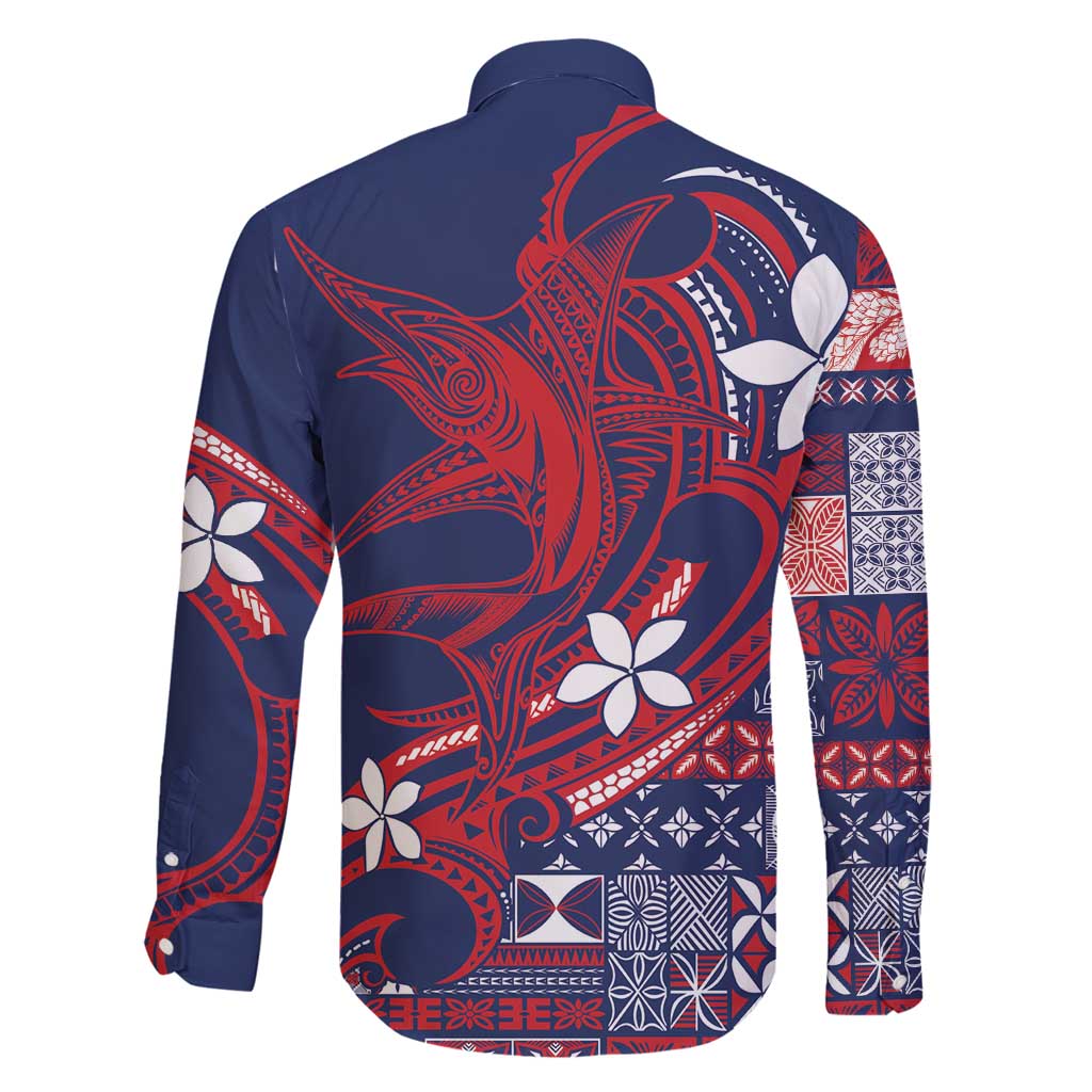 Samoa Manuia le Aso Tuto'atasi Family Matching Off Shoulder Maxi Dress and Hawaiian Shirt Siapo Mamanu Mix Tatau Marlin - Flag Color