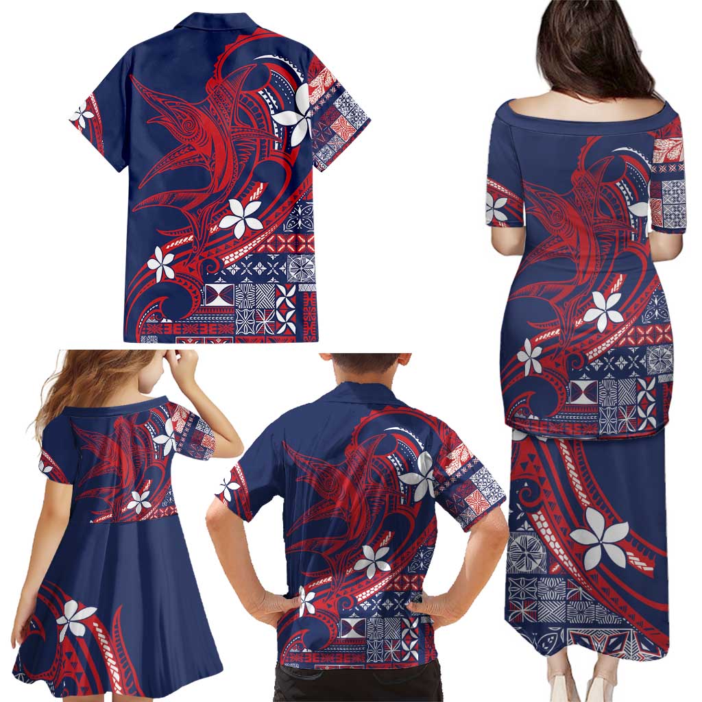 Samoa Manuia le Aso Tuto'atasi Family Matching Puletasi and Hawaiian Shirt Siapo Mamanu Mix Tatau Marlin - Flag Color