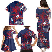 Samoa Manuia le Aso Tuto'atasi Family Matching Puletasi and Hawaiian Shirt Siapo Mamanu Mix Tatau Marlin - Flag Color