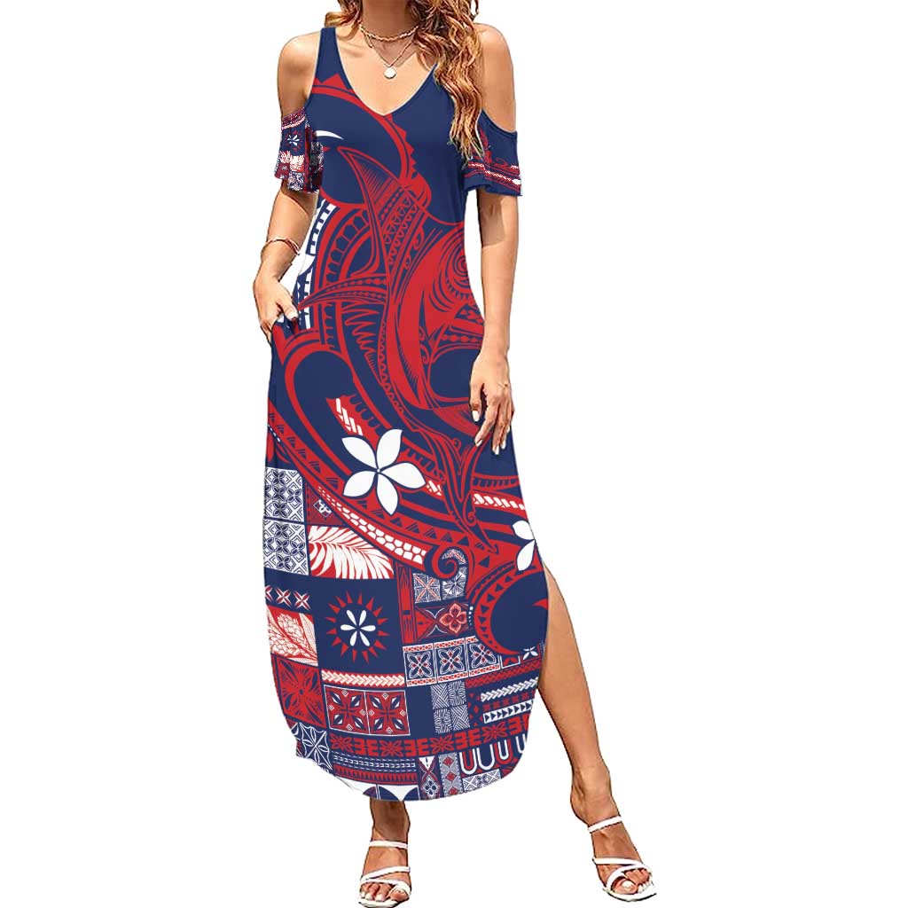 Samoa Manuia le Aso Tuto'atasi Family Matching Summer Maxi Dress and Hawaiian Shirt Siapo Mamanu Mix Tatau Marlin - Flag Color