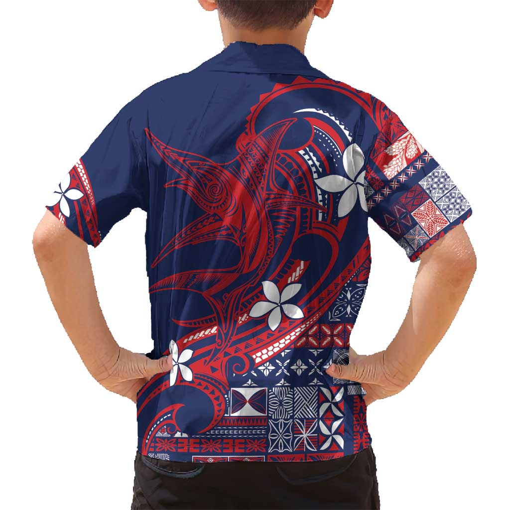 Samoa Manuia le Aso Tuto'atasi Family Matching Tank Maxi Dress and Hawaiian Shirt Siapo Mamanu Mix Tatau Marlin - Flag Color LT7 - Polynesian Pride