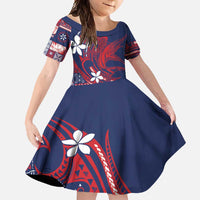 Samoa Manuia le Aso Tuto'atasi Family Matching Tank Maxi Dress and Hawaiian Shirt Siapo Mamanu Mix Tatau Marlin - Flag Color LT7 Daughter's Dress Blue - Polynesian Pride