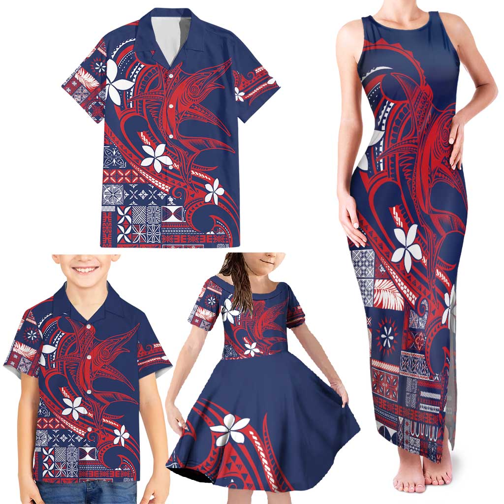Samoa Manuia le Aso Tuto'atasi Family Matching Tank Maxi Dress and Hawaiian Shirt Siapo Mamanu Mix Tatau Marlin - Flag Color LT7 - Polynesian Pride