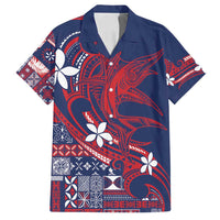 Samoa Manuia le Aso Tuto'atasi Family Matching Tank Maxi Dress and Hawaiian Shirt Siapo Mamanu Mix Tatau Marlin - Flag Color LT7 Dad's Shirt - Short Sleeve Blue - Polynesian Pride