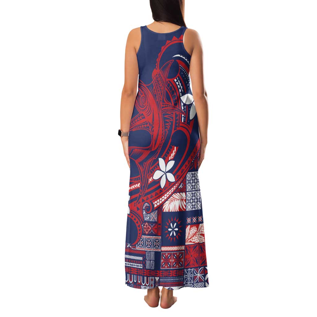 Samoa Manuia le Aso Tuto'atasi Family Matching Tank Maxi Dress and Hawaiian Shirt Siapo Mamanu Mix Tatau Marlin - Flag Color LT7 - Polynesian Pride