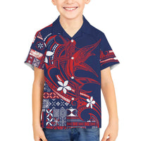 Samoa Manuia le Aso Tuto'atasi Family Matching Tank Maxi Dress and Hawaiian Shirt Siapo Mamanu Mix Tatau Marlin - Flag Color LT7 Son's Shirt Blue - Polynesian Pride