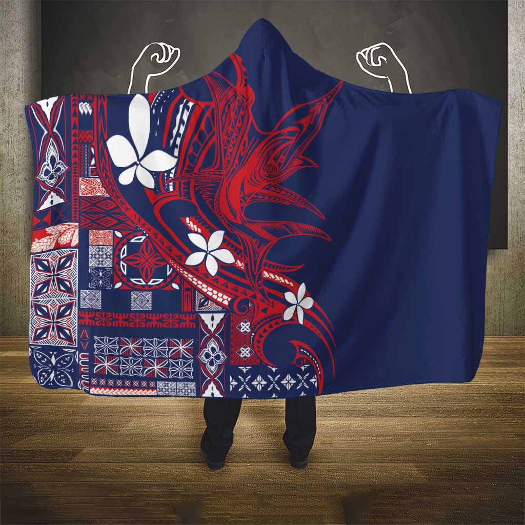 Samoa Manuia le Aso Tuto'atasi Hooded Blanket Siapo Mamanu Mix Tatau Marlin - Flag Color