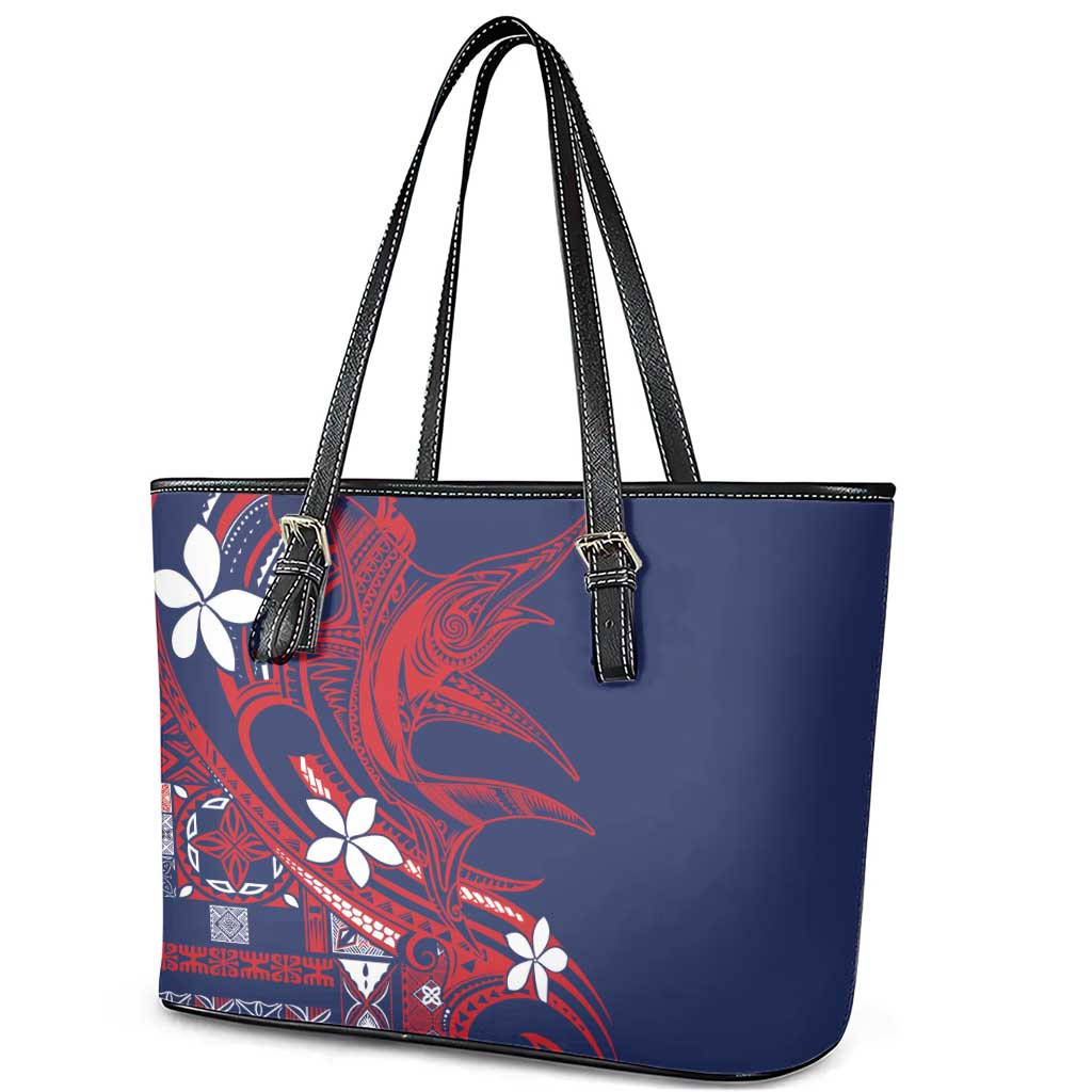 Samoa Manuia le Aso Tuto'atasi Leather Tote Bag Siapo Mamanu Mix Tatau Marlin - Flag Color