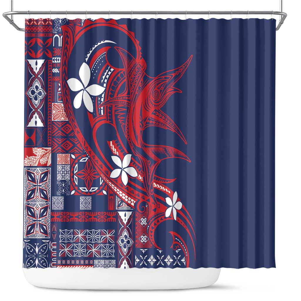Samoa Manuia le Aso Tuto'atasi Shower Curtain Siapo Mamanu Mix Tatau Marlin - Flag Color