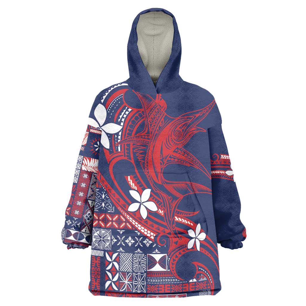 Samoa Manuia le Aso Tuto'atasi Wearable Blanket Hoodie Siapo Mamanu Mix Tatau Marlin - Flag Color