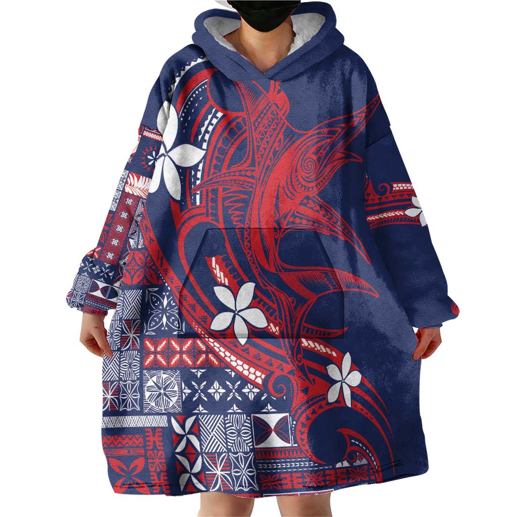 Samoa Manuia le Aso Tuto'atasi Wearable Blanket Hoodie Siapo Mamanu Mix Tatau Marlin - Flag Color