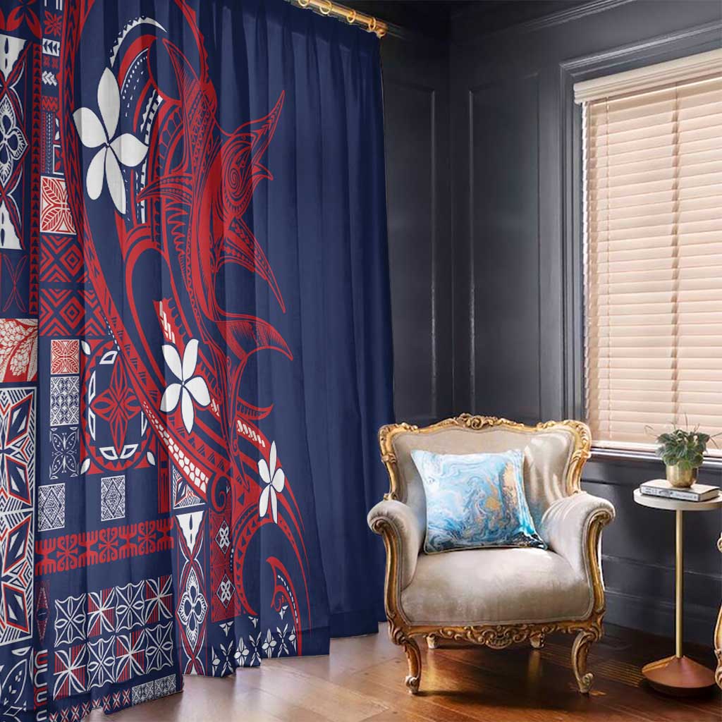 Samoa Manuia le Aso Tuto'atasi Window Curtain Siapo Mamanu Mix Tatau Marlin - Flag Color