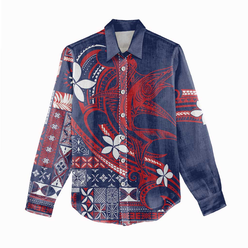 Samoa Manuia le Aso Tuto'atasi Women Casual Shirt Siapo Mamanu Mix Tatau Marlin - Flag Color