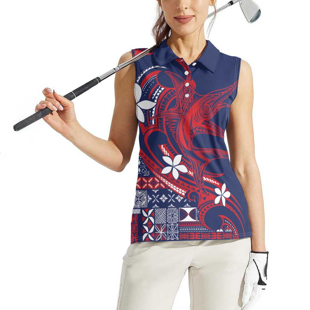 Samoa Manuia le Aso Tuto'atasi Women Sleeveless Polo Shirt Siapo Mamanu Mix Tatau Marlin - Flag Color