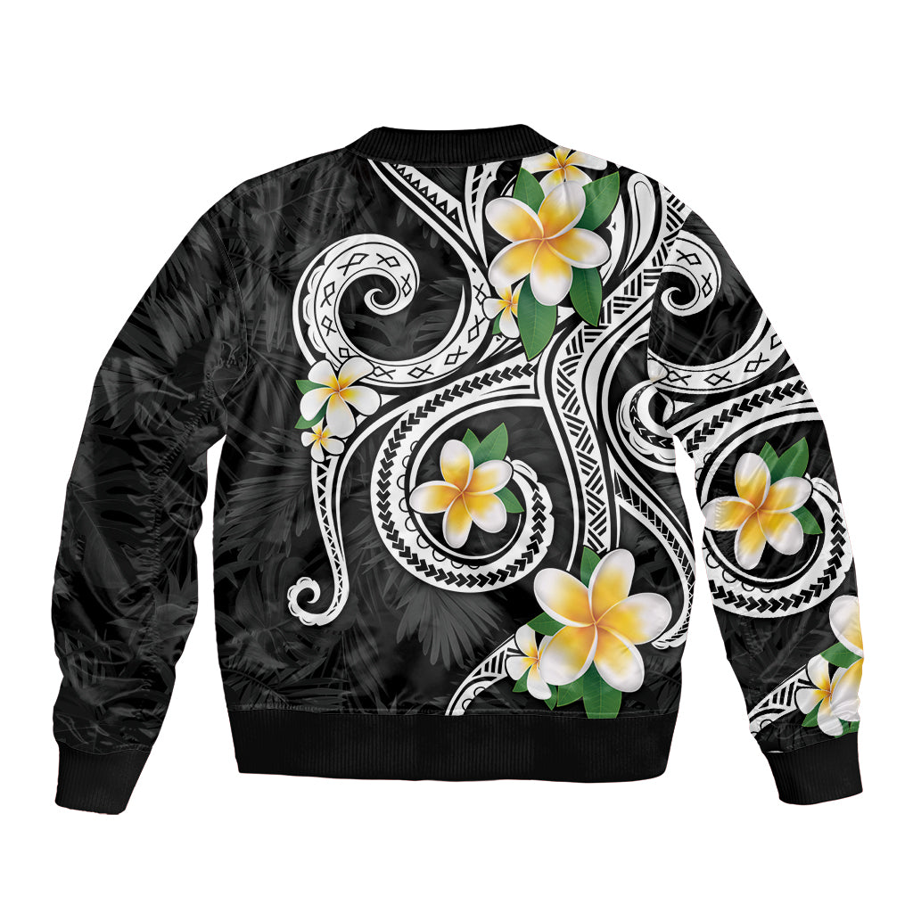 Kanaka Maoli Hawaii Plumeria Bomber Jacket Dancing Tentacles Black Style