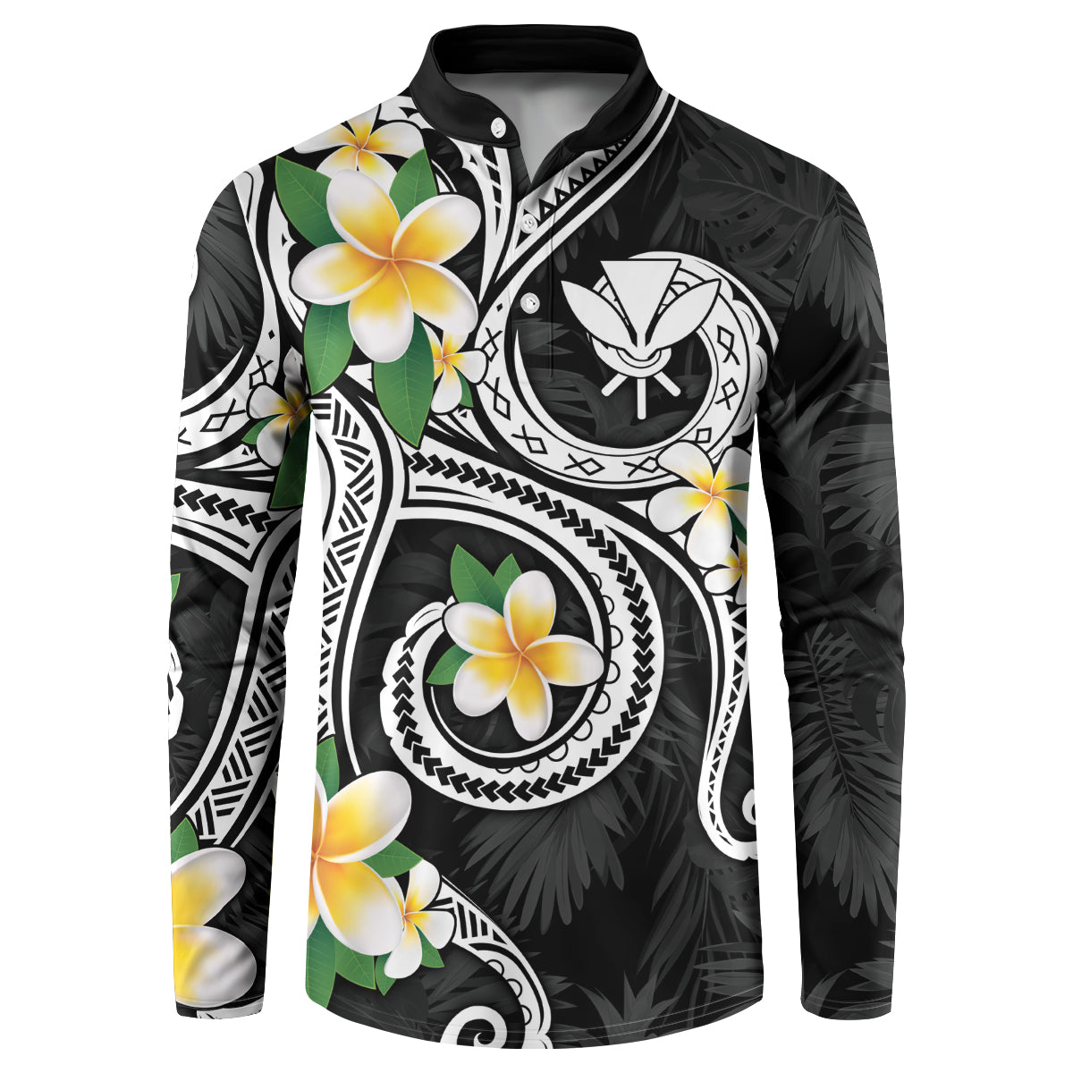 Kanaka Maoli Hawaii Plumeria Button Sweatshirt Dancing Tentacles Black Style