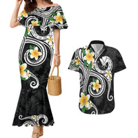 Kanaka Maoli Hawaii Plumeria Couples Matching Mermaid Dress and Hawaiian Shirt Dancing Tentacles Black Style