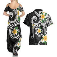 Kanaka Maoli Hawaii Plumeria Couples Matching Summer Maxi Dress and Hawaiian Shirt Dancing Tentacles Black Style