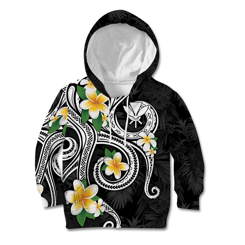 Kanaka Maoli Hawaii Plumeria Kid Hoodie Dancing Tentacles Black Style