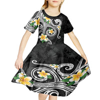 Kanaka Maoli Hawaii Plumeria Kid Short Sleeve Dress Dancing Tentacles Black Style