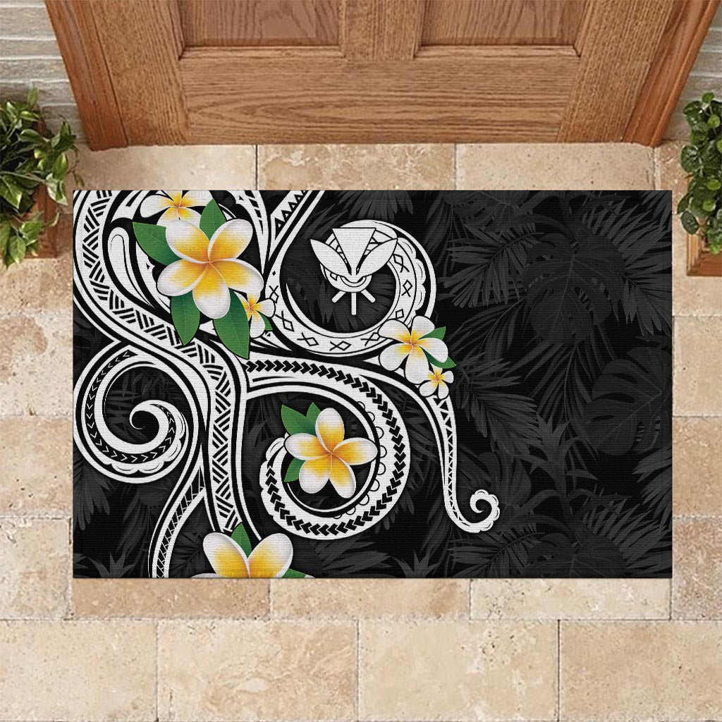 Kanaka Maoli Hawaii Plumeria Rubber Doormat Dancing Tentacles Black Style
