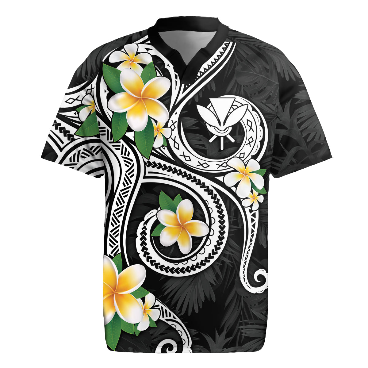 Kanaka Maoli Hawaii Plumeria Rugby Jersey Dancing Tentacles Black Style