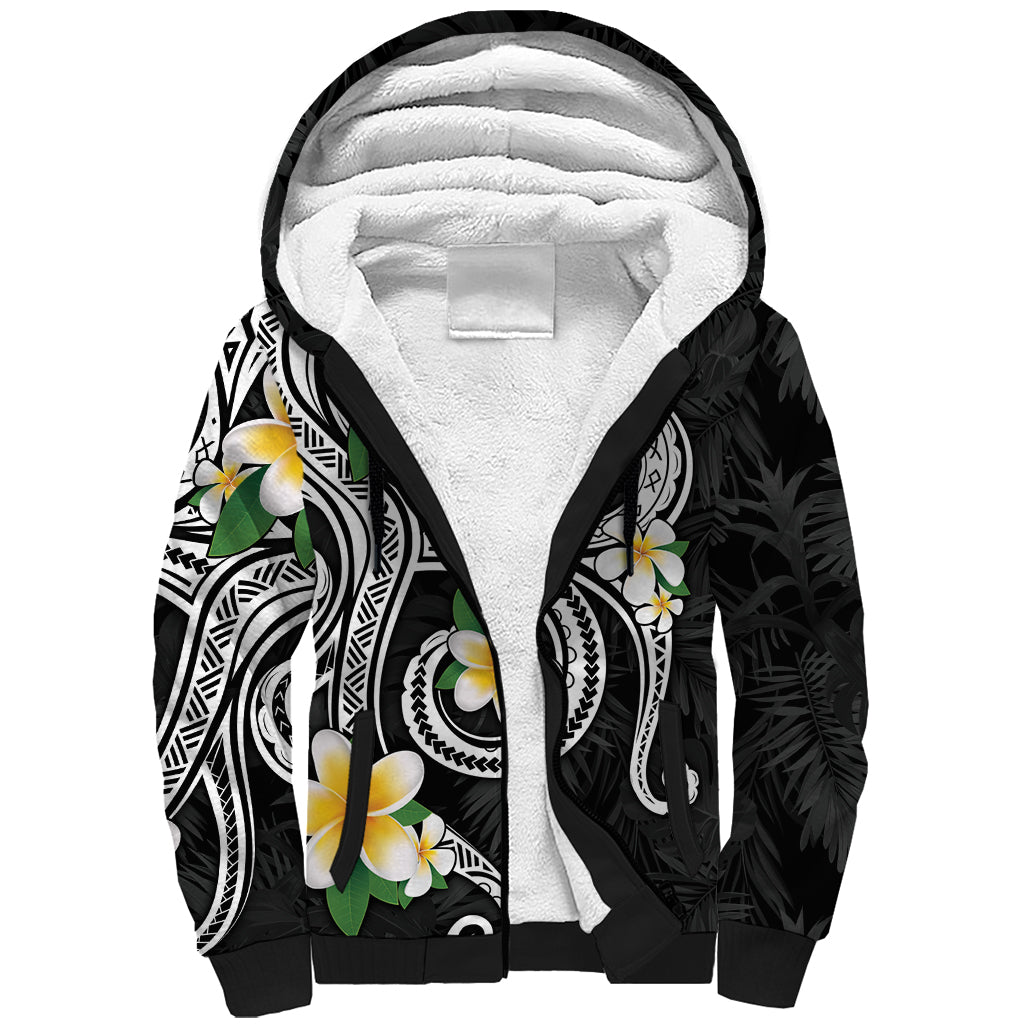 Kanaka Maoli Hawaii Plumeria Sherpa Hoodie Dancing Tentacles Black Style