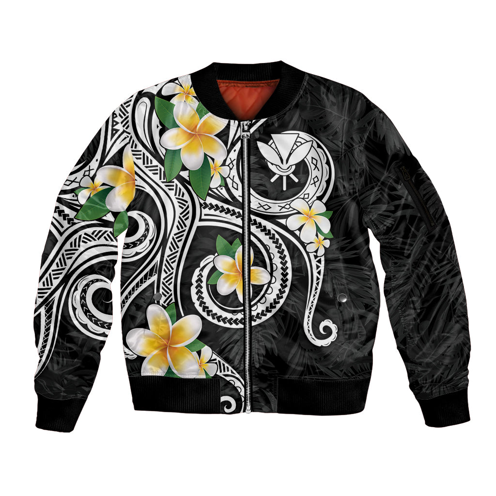 Kanaka Maoli Hawaii Plumeria Sleeve Zip Bomber Jacket Dancing Tentacles Black Style