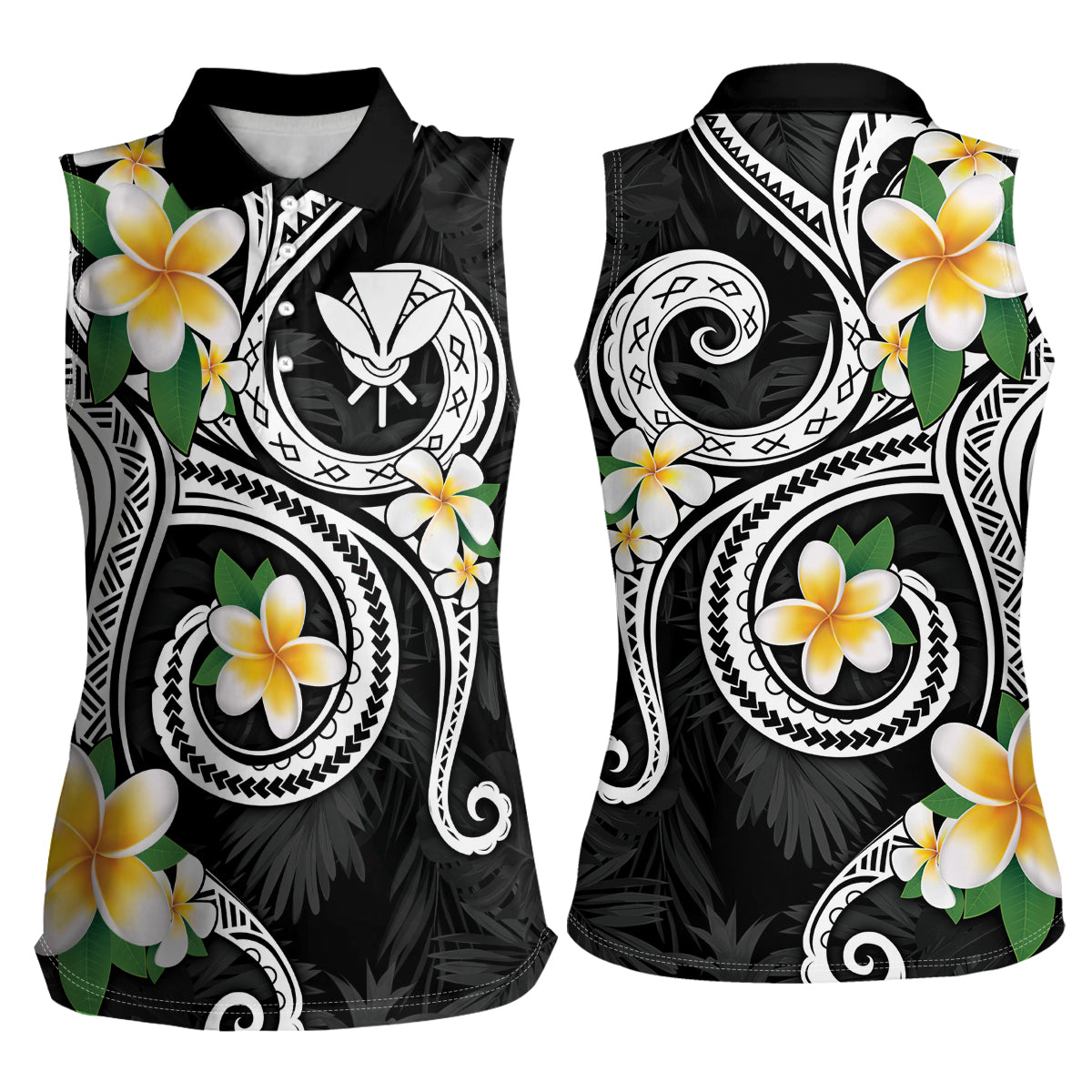 Kanaka Maoli Hawaii Plumeria Women Sleeveless Polo Shirt Dancing Tentacles Black Style